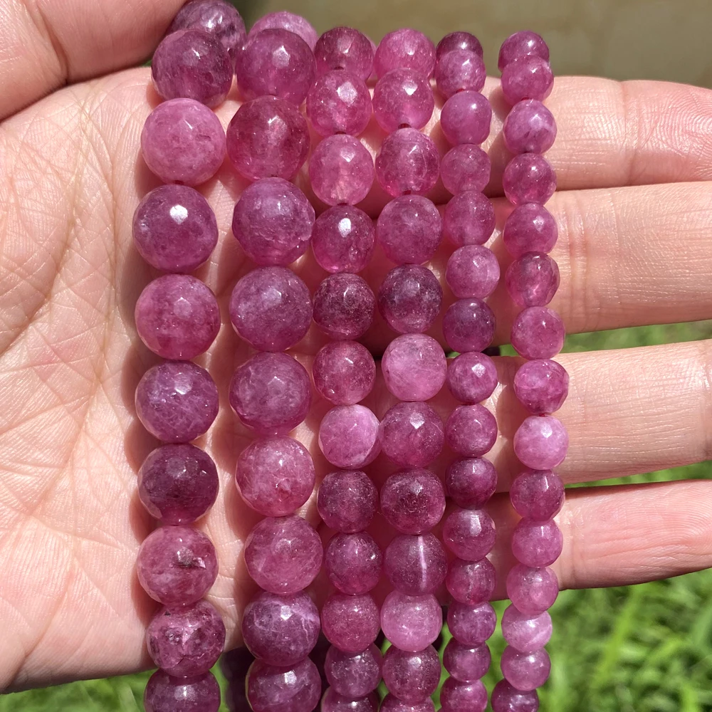 Natural Faceted Pink Tourmaline Jades Stone Beads Round Loose Spacer Beads For Jewelry Making DIY Bracelet Handmade 6/8/10mm