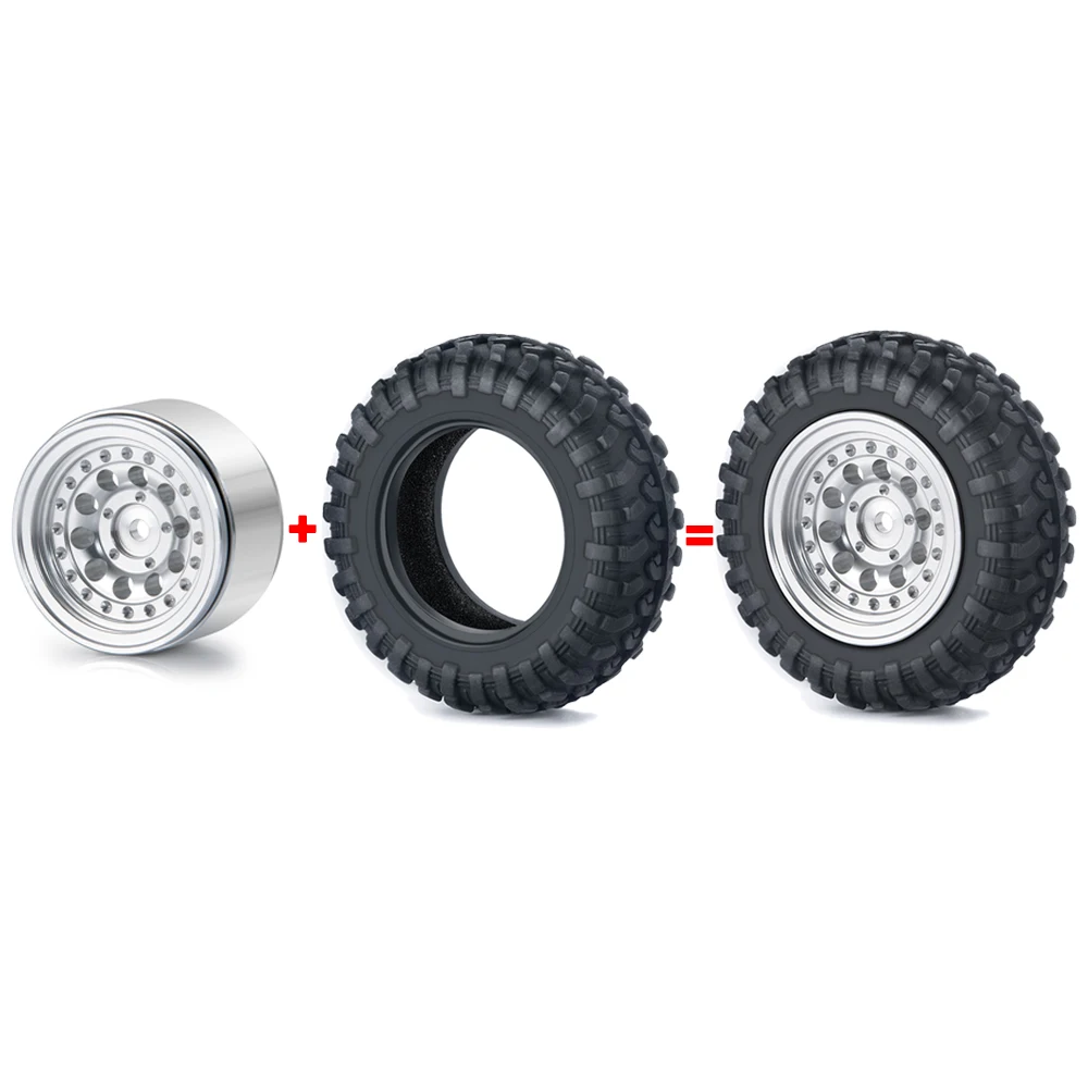 YEAHRUN 4Pcs Aluminum Wheel Rims + Rubber Tires for Axial SCX24 Kyosho Miniz 4x4 Wrangler Rubicon 1/24 Jimny 1/18 RC Crawler Car