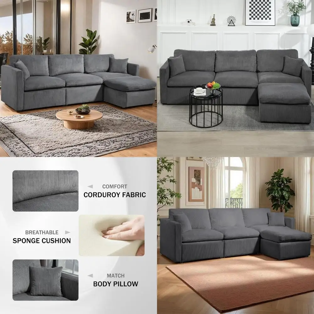 أريكة وحدات مريحة مستوحاة من السحابة على شكل حرف L مع مسند، أريكة منجدة حديثة بثلاثة مقاعد، أريكة مقطعية للاسترخاء #1