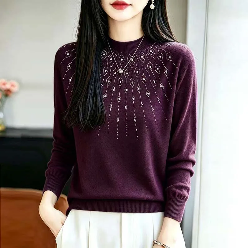 Women's New Peacock Sweater Long Sleeve Crew Neck Pullover Warm Elegant Bling Knit Top Party Glitter Casual Knitwear
