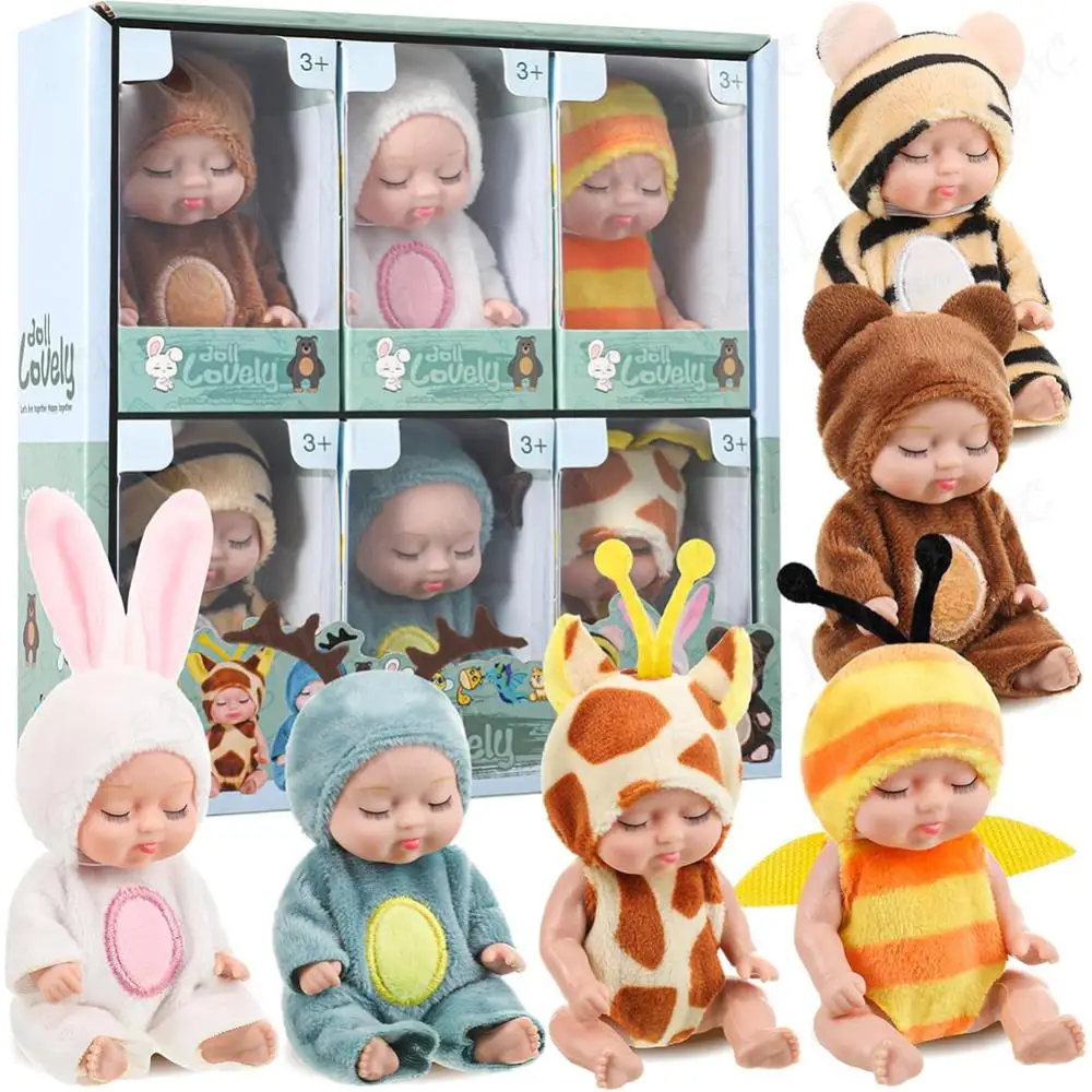 1/6Pcs 11cm Micro Reborn Baby Doll Bady Girl Doll Lifelike Mini Reborn Doll Surprise Children Anti-Stress Sleeping Babe Toddlers