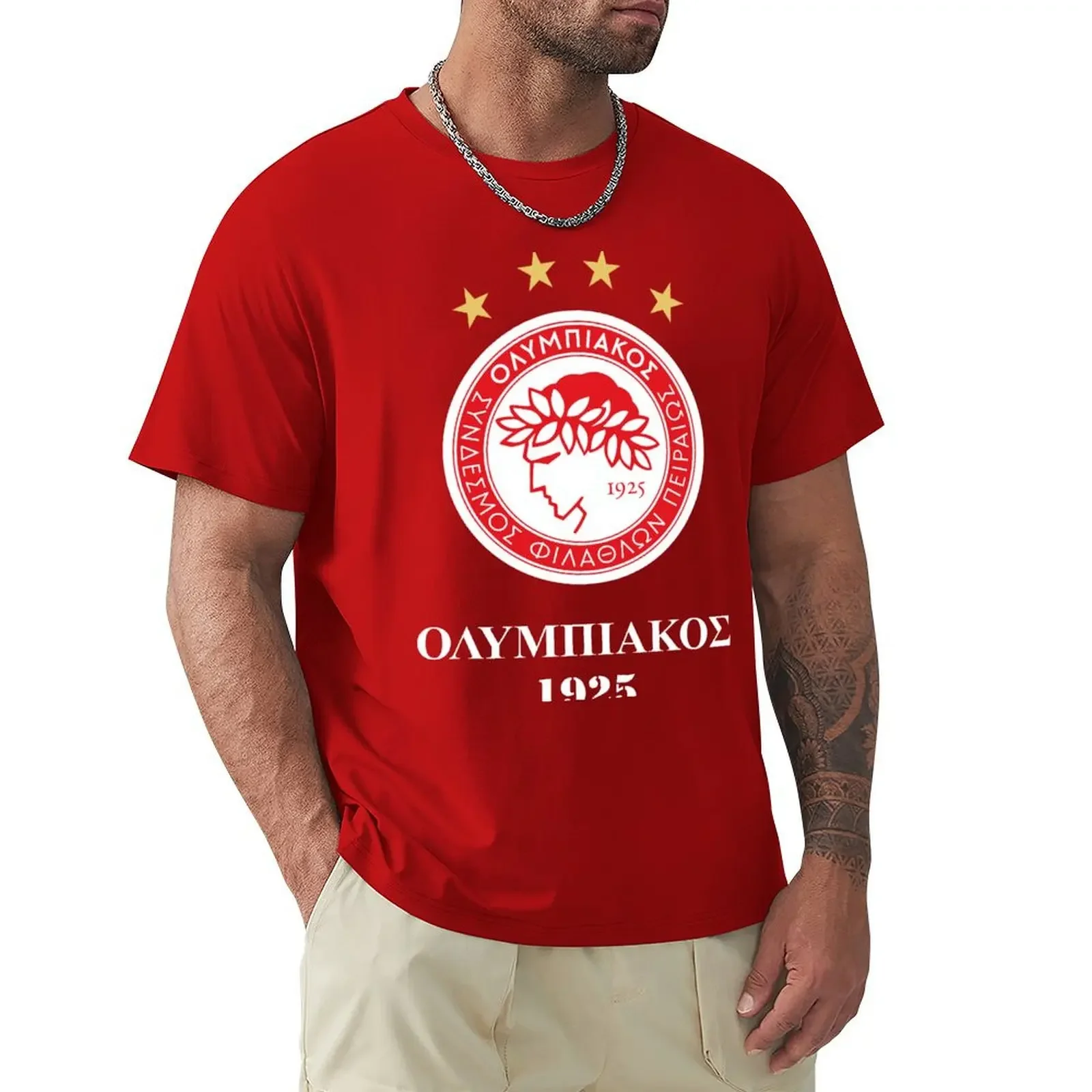 manga vintage anime clothes summer OLYMPIAKOS T-shirt customs design your own hippie clothes workout shirts for men PIRAEUS new