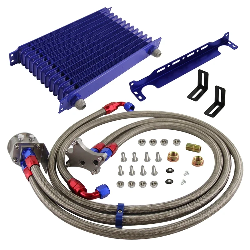 Kit de resfriamento de óleo 10AN 13 fileiras, adequado para Nissan Silvia S13 180SX S14 S15 200SX SR20DET preto/azul