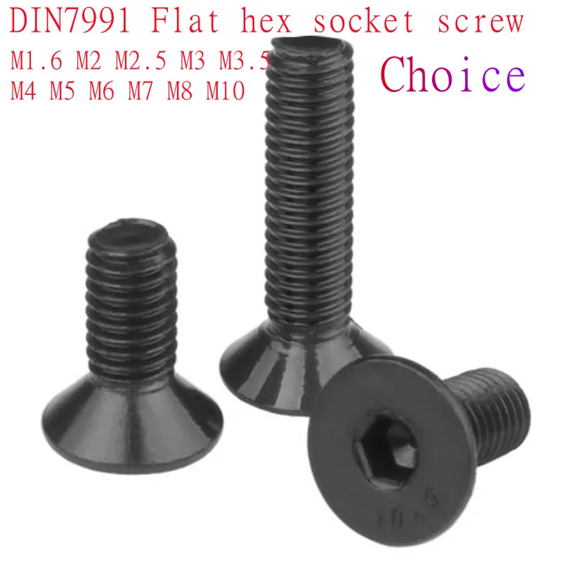 5-100PCS Allen socket screw Din7991 M1.6 M2 M2.5 M3 M4 M5 M6 M7 M8 M10 G10.9 Black Hex Socket Flat Countersunk Head Cap  Screw