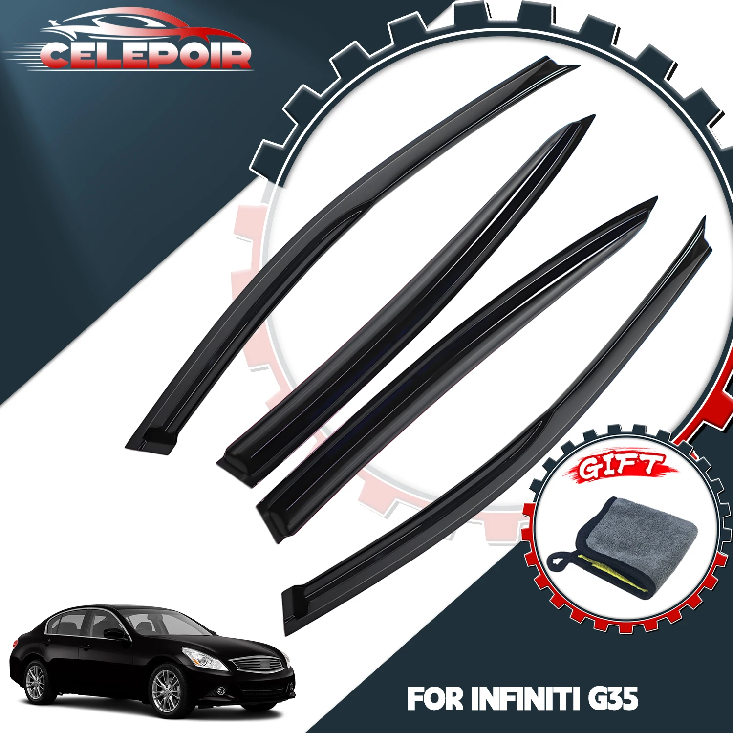 

Для Infiniti G35 G37 G25 Q40 2007-2015: Ветровики (дефлекторы окон) в стиле JDM Mugen