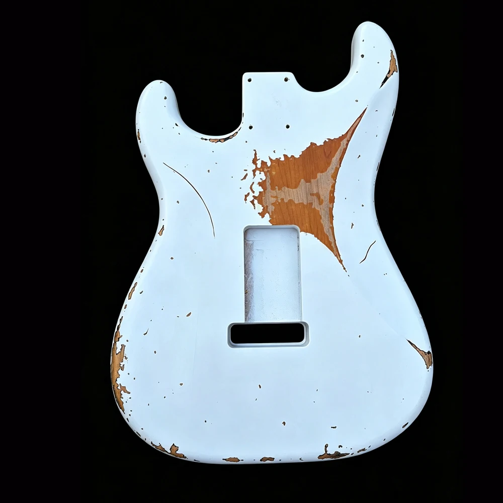Premium DIY Handmade Relic ST Electric Guitar Body Alder Wood Two-tone White Sunburst Nitro Finish No Hardware Included