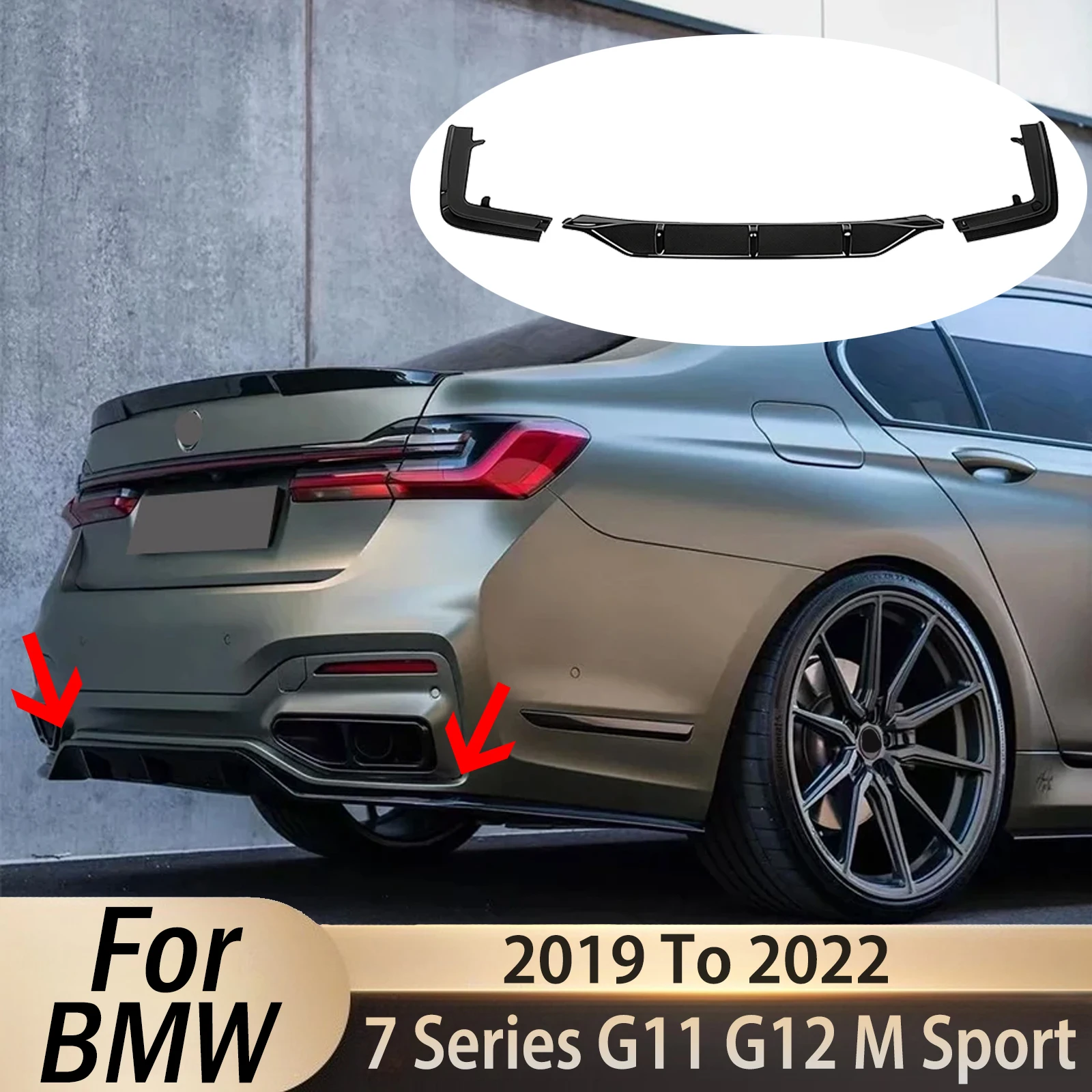 For BMW 7 Series G11 G12 Lci 730Li 740Li M Sport 2019 2020 2021 2022 V Style Rear Splitter Spoiler Diffuser Auto Accessories
