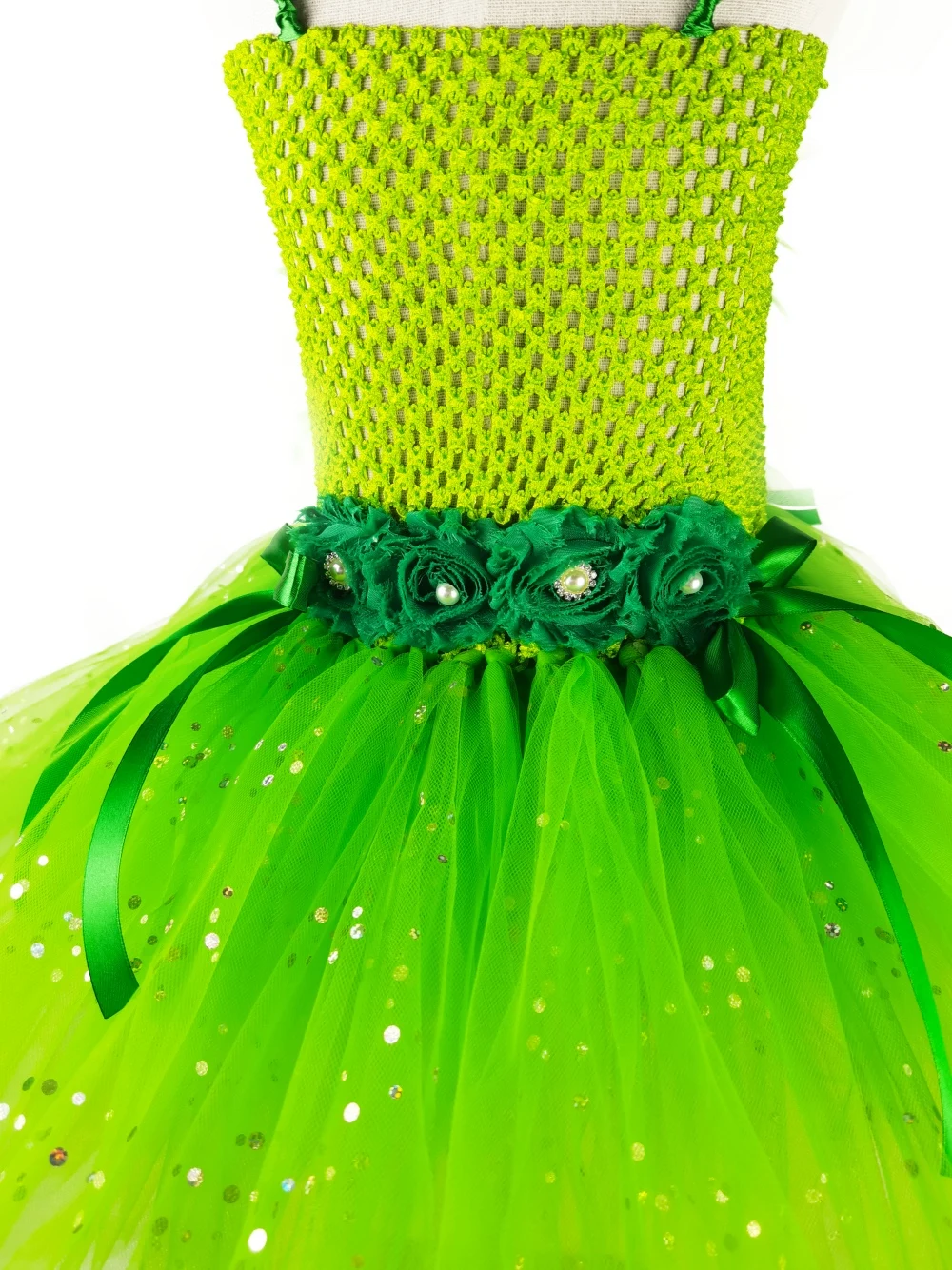 Girls Green Glitter Fairy Dress Kids Butterfly Flower Tutu Dresses with Wing and Stick Hairbow Children Christmas Party Costumes