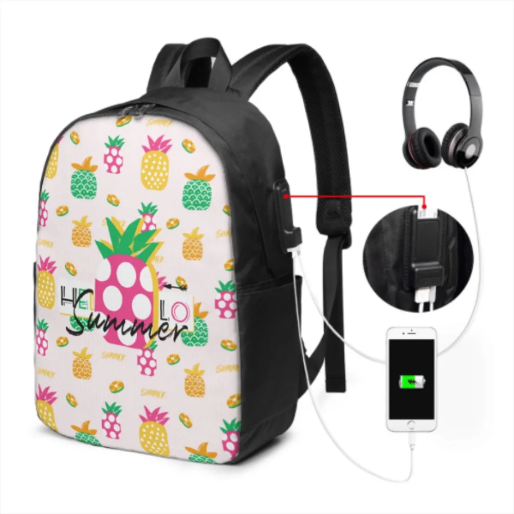 Personal Customize Polyester Fabric Laptop Backpack, Ergonomics, Backpacks with External USB and Headphone Cable Interface