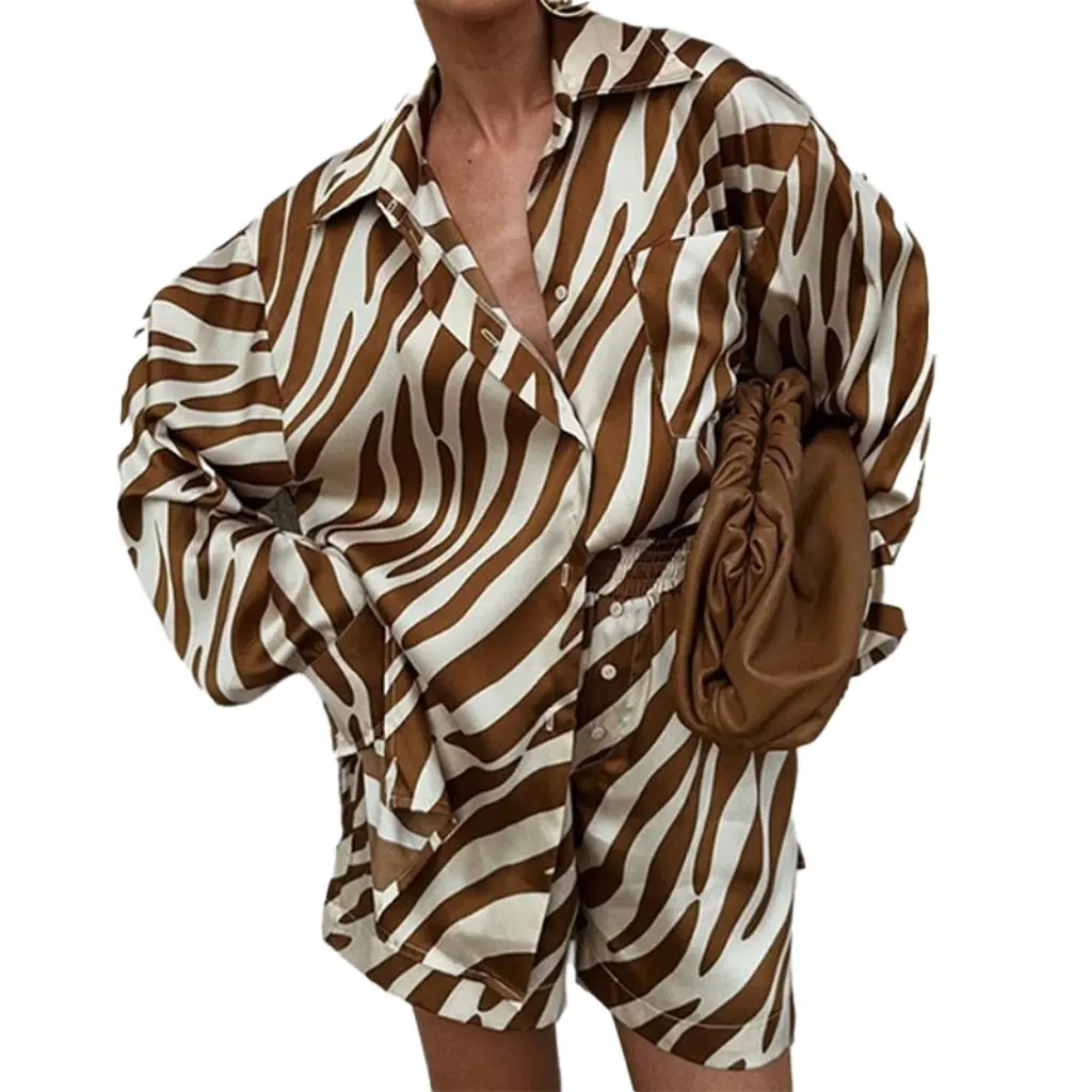 

Women's Fashion Casual Shirt And Shorts Set Printed European And American Style Spring Two-Piece Outfit for Women