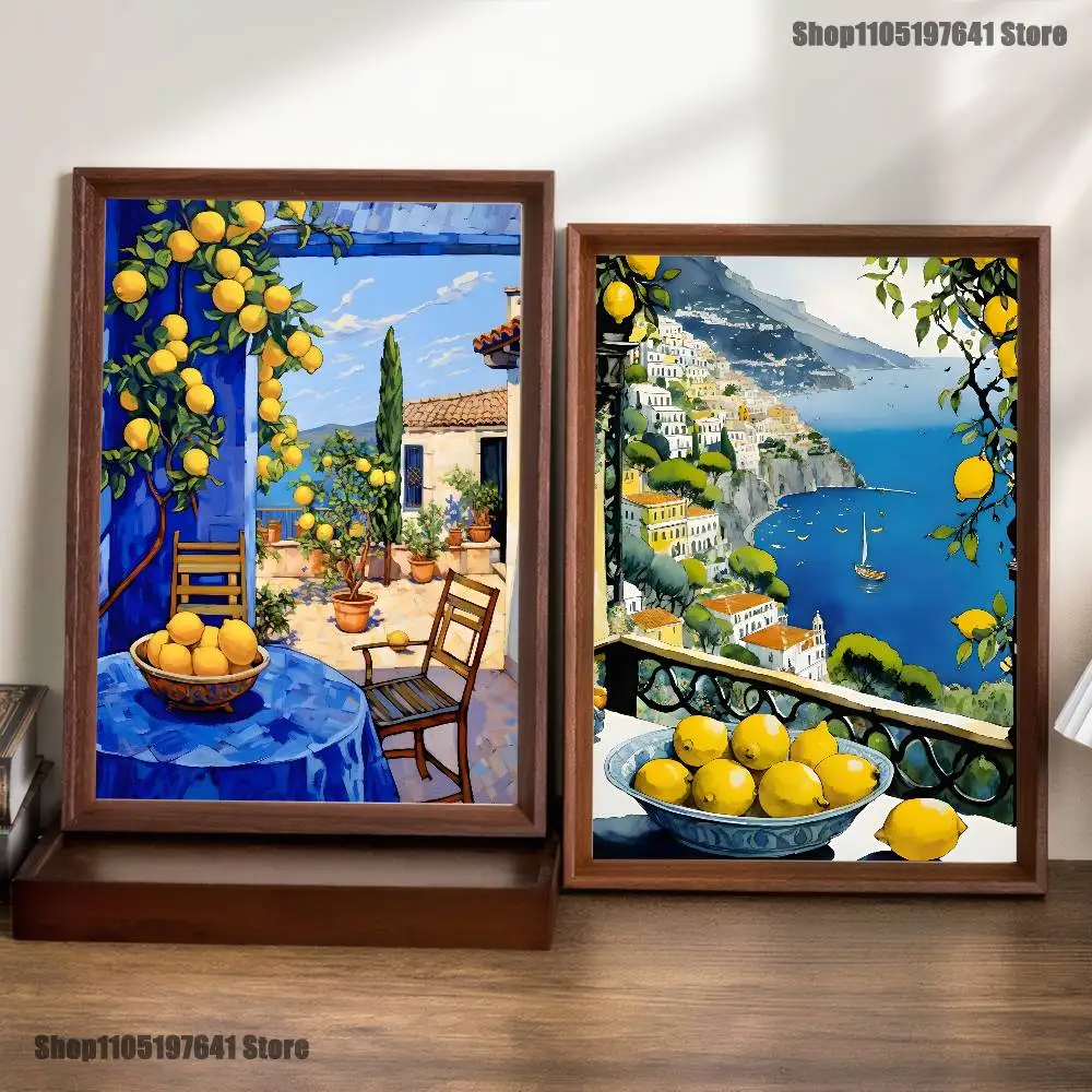 

European Amalfi Coast Lemon Poster High Quality Dorm Living Room Aesthetic Wall Decoration Painting Stickers Gift
