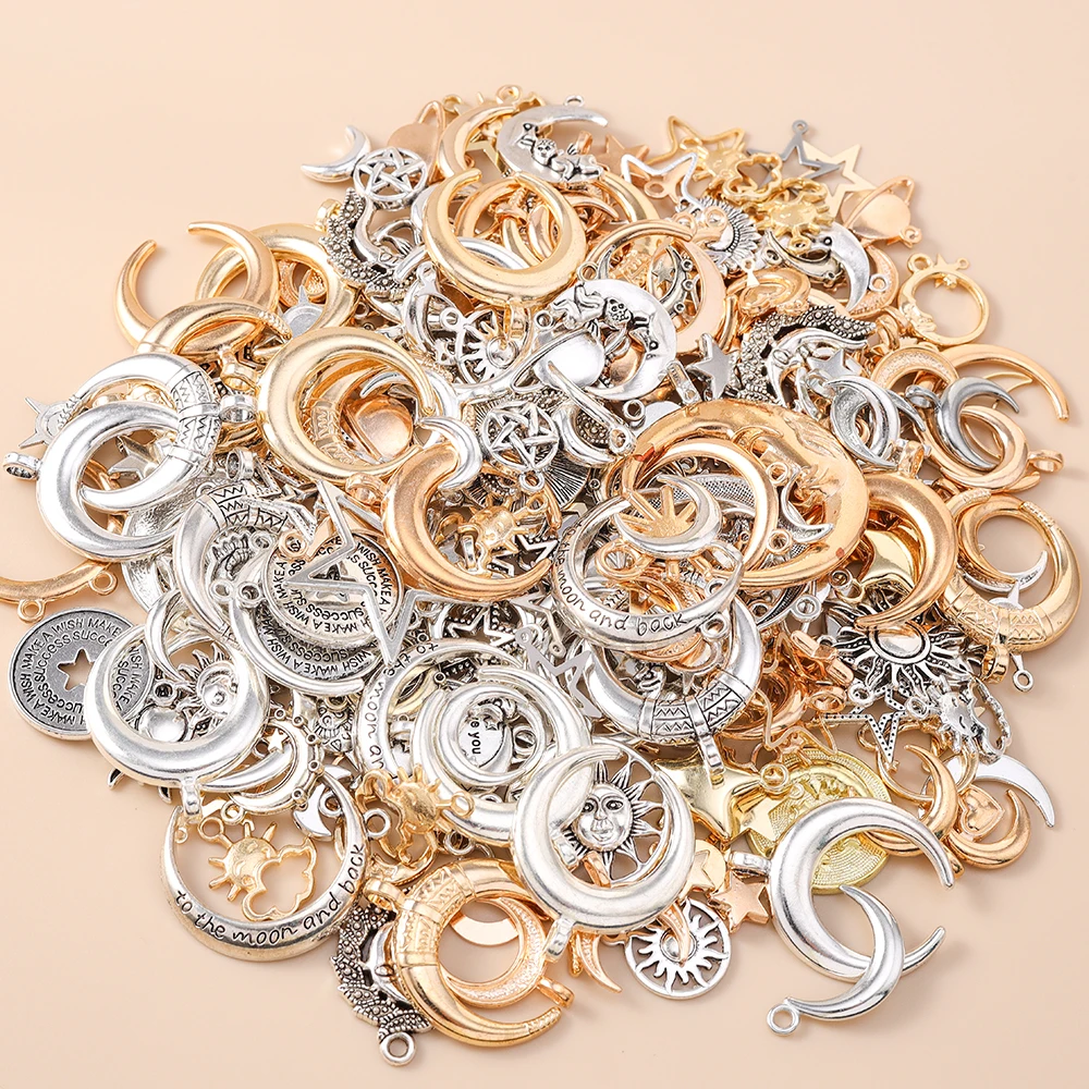 Leslie 10 Stück Gold Silber Farbe Metall Sonne Mond Stern Anhänger Legierung Charms DIY Schmuckherstellung Halsketten Armband Handarbeit Handwerk – Detail 2