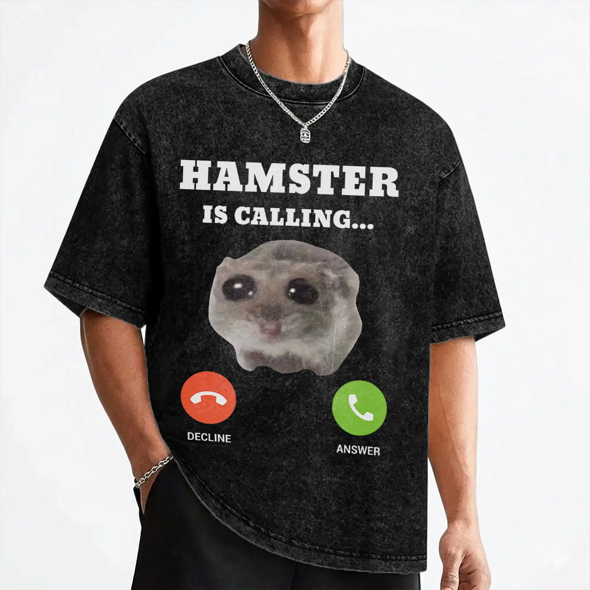 Sad Hamster Meme is Calling T Shirt Washed 100% Cotton Oversize T-Shirt  Vintage for Men Women Streetwear Summer Tees