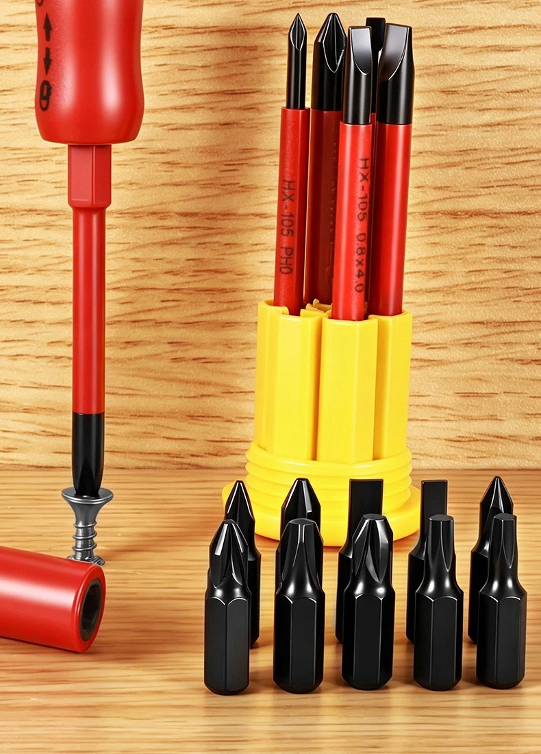 Isoliertes Set Magnetische Phillips- und Schlitz-Bits Profi-Elektriker-Schraubendreher Austauschbare Mehrzweck-Werkzeuge für Auto- und Motorradreparaturen – Detail 5