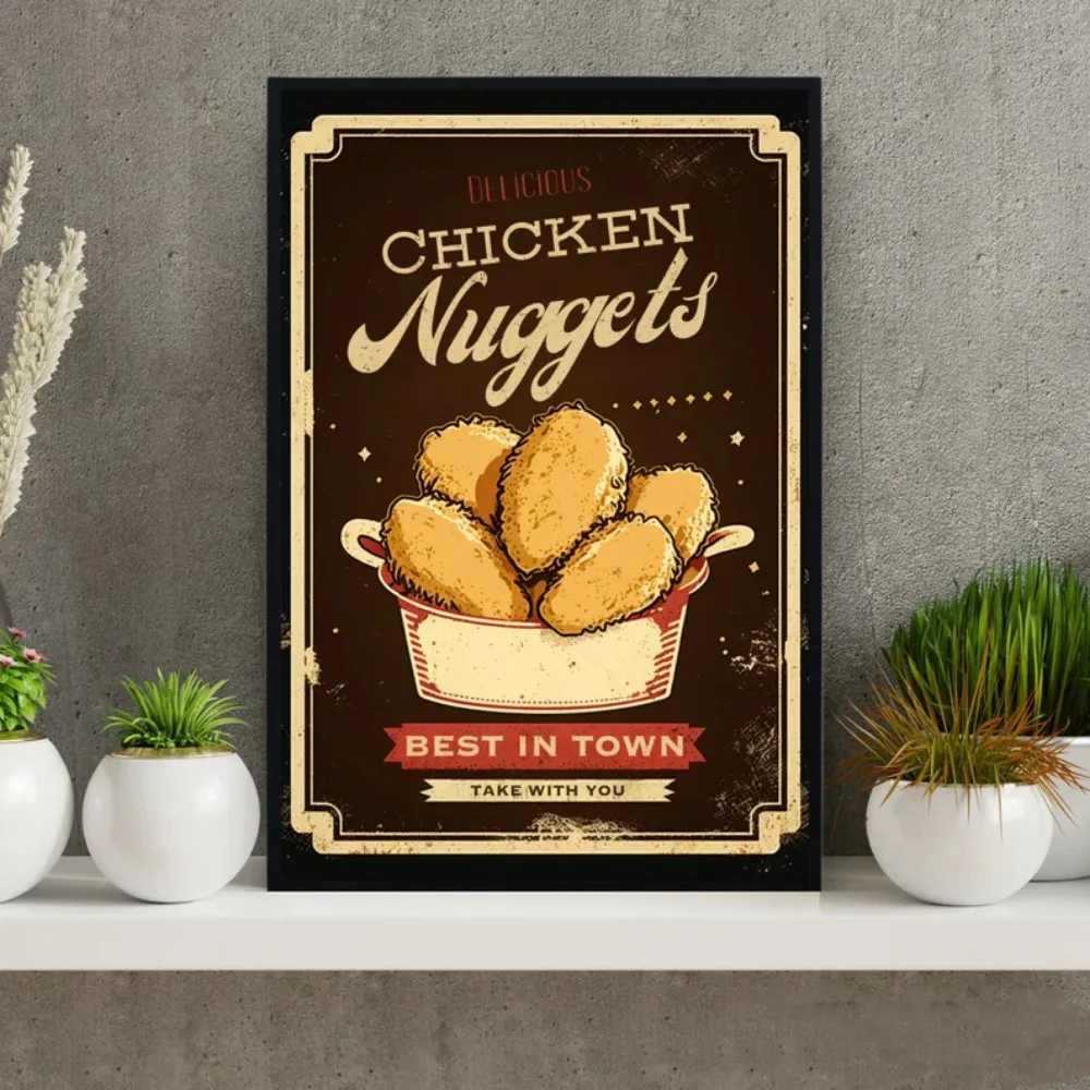 Vintage  Advertisement Delicious Fast Food Poster Retro Chicken Pizza Beer Canvas Painting Wall Art Kitchen Home Decor Chef Gift