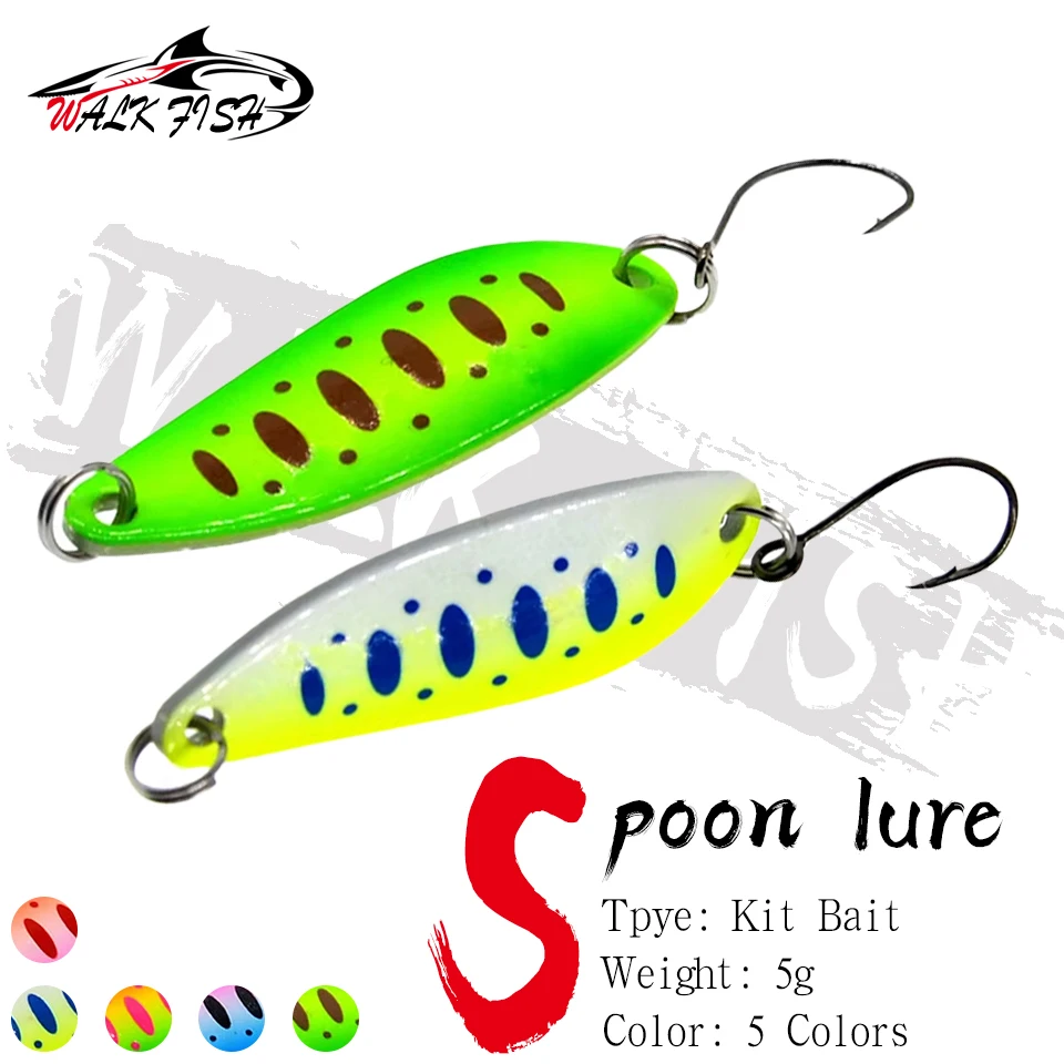 WALK FISH 5Pcs 40mm 5g Spinning Fishing Bait Fishing Spoon Trout Lure Curved Sequined Leaves Fishing Wobblers Spinner Bait Trout