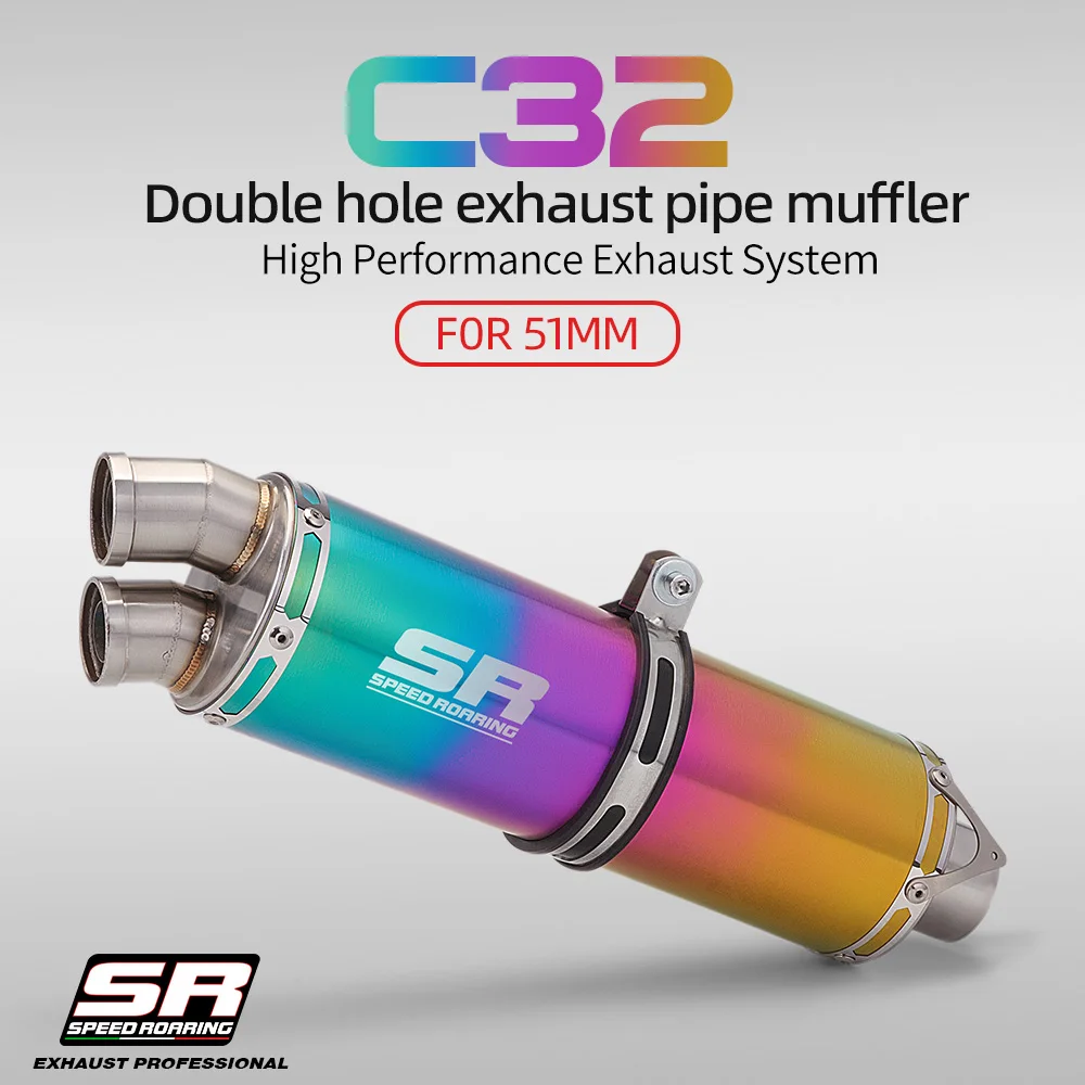 

Suitable for C32 Motorcycle Exhaust 51mm Twin-Port Exhaust Muffler High-Performance Exhaust