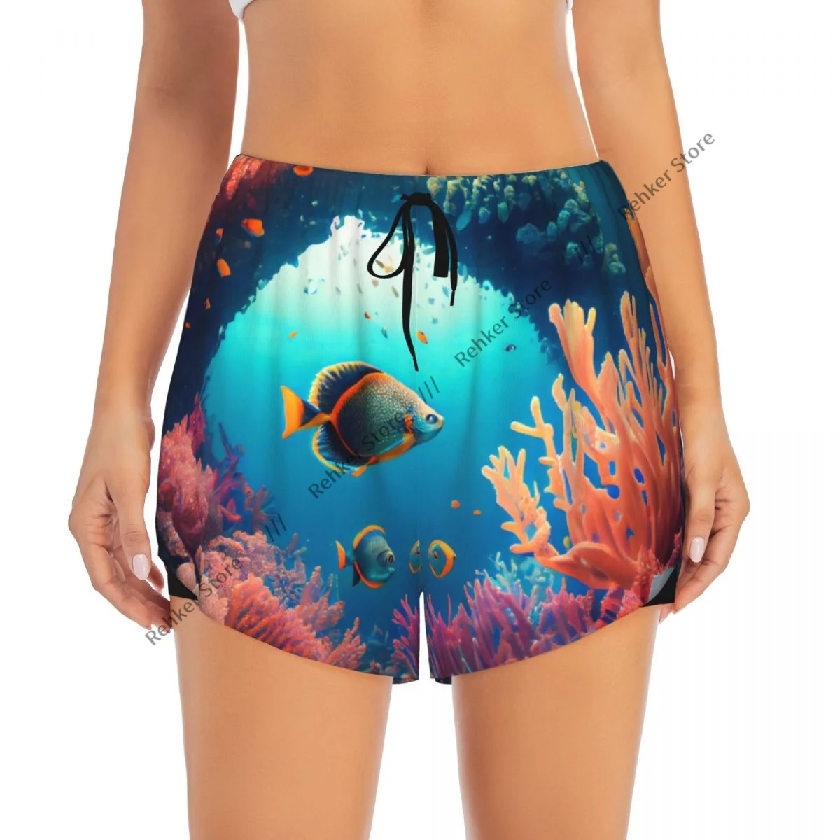 Yogashorts voor dames Fitnessshorts Biker Workout Hardloopshorts World Fish And Coral Reefs Sneldrogende sportkleding met zak