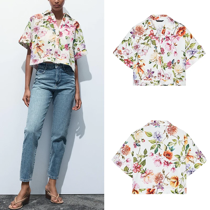 

Ele Floral Print ort irt Women's Summer New Sle Polyester Fiber 00% Regular Sve Sweet Sle Z