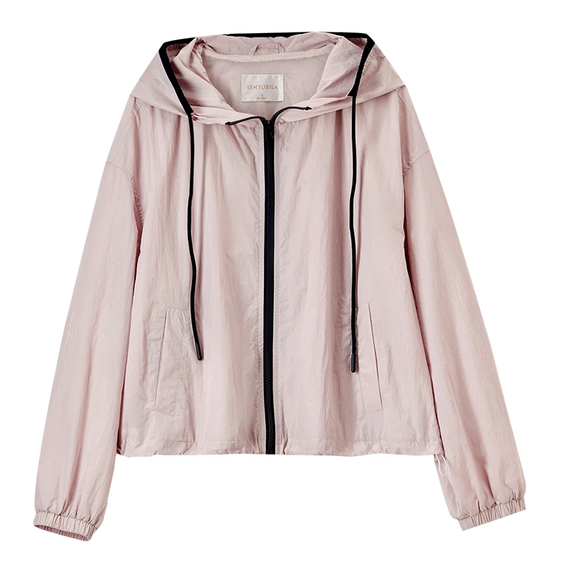 سترة صيفية عصرية للسيدات من SENTUBILA لعام 2025 سترة غير رسمية بقلنسوة وأكمام طويلة وردية اللون ملابس نسائية W52WB1845 #6