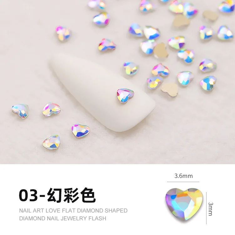 Classic 3mm Mini Heart Shape 36Colors Boutique Flat bottom nail art rhinestones Glass crystal 3D nail decoration wholesale