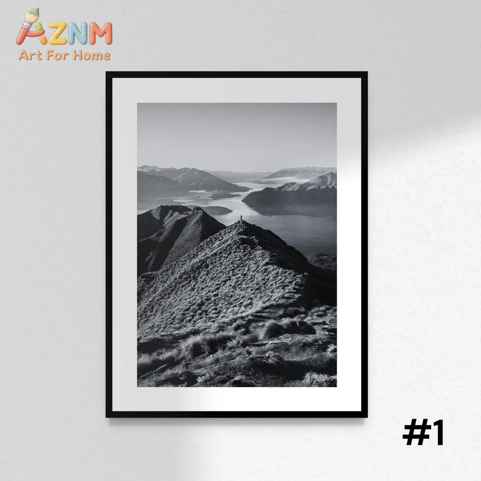 AZNM Black White Mountain Landscape Canvas Wall Art, Waterfall Ocean Nature Scenery Print, Unframed Canvas Painting for Minimali