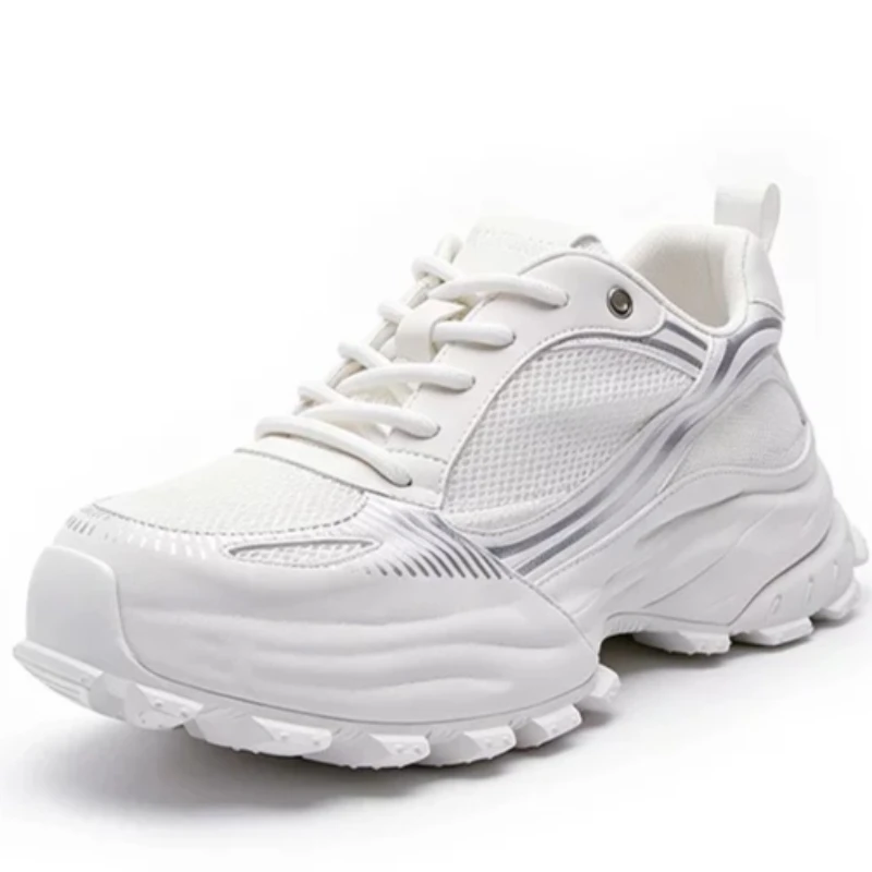 European Summer White Shoes for Men's Mesh Breathable Thick Bottom Height Increasing Shoes Daddy shoe Sports and Casual Sneakers