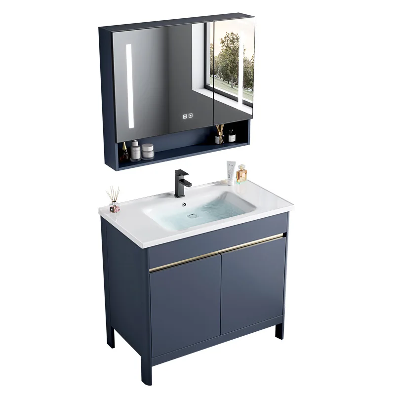 

Hotel Space Aluminum Bathroom Cabinet Combination Toilet Washbasin Ceramic Integrated Basin Washbasin Cabinet Washstand Cross-bo