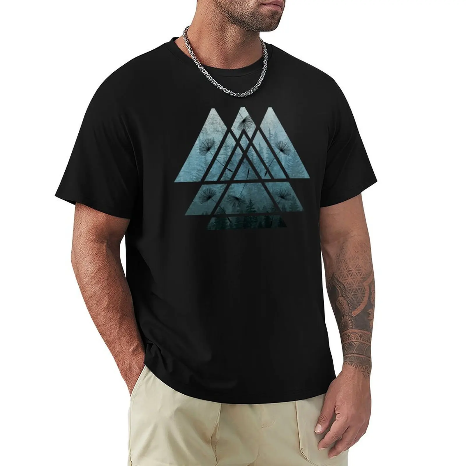Sacred Geometric Triangles - Misty Forest & Dandelions T-Shirt Big and Tall Gym T-Shirt