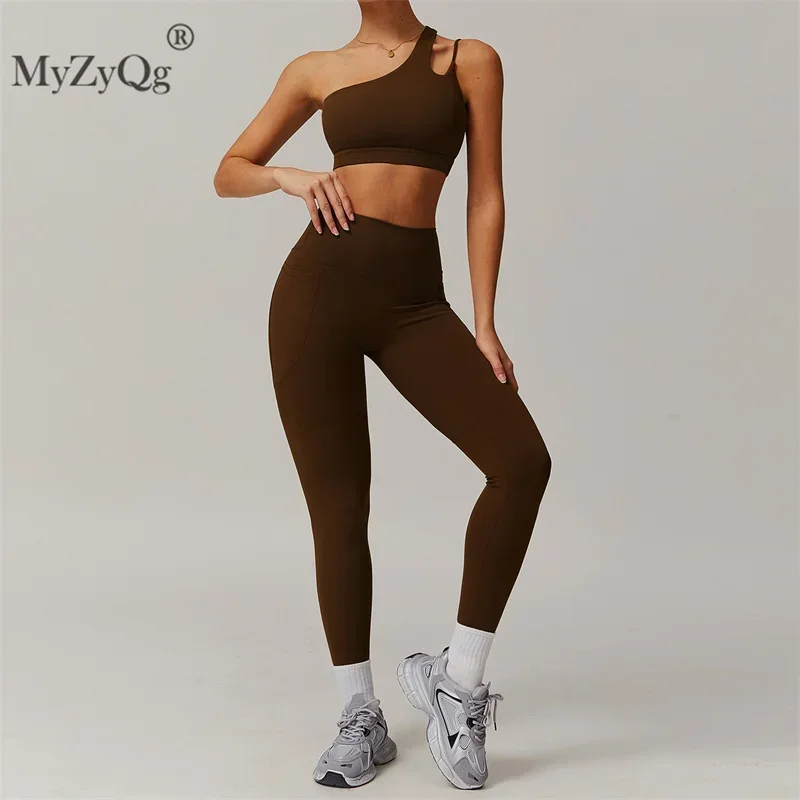 MyZyQg Summer Quick-drying Nude Sports Yoga Bra Pockets Leggings Set High Waisted Tight Breathable Running Fitness Pant Sets