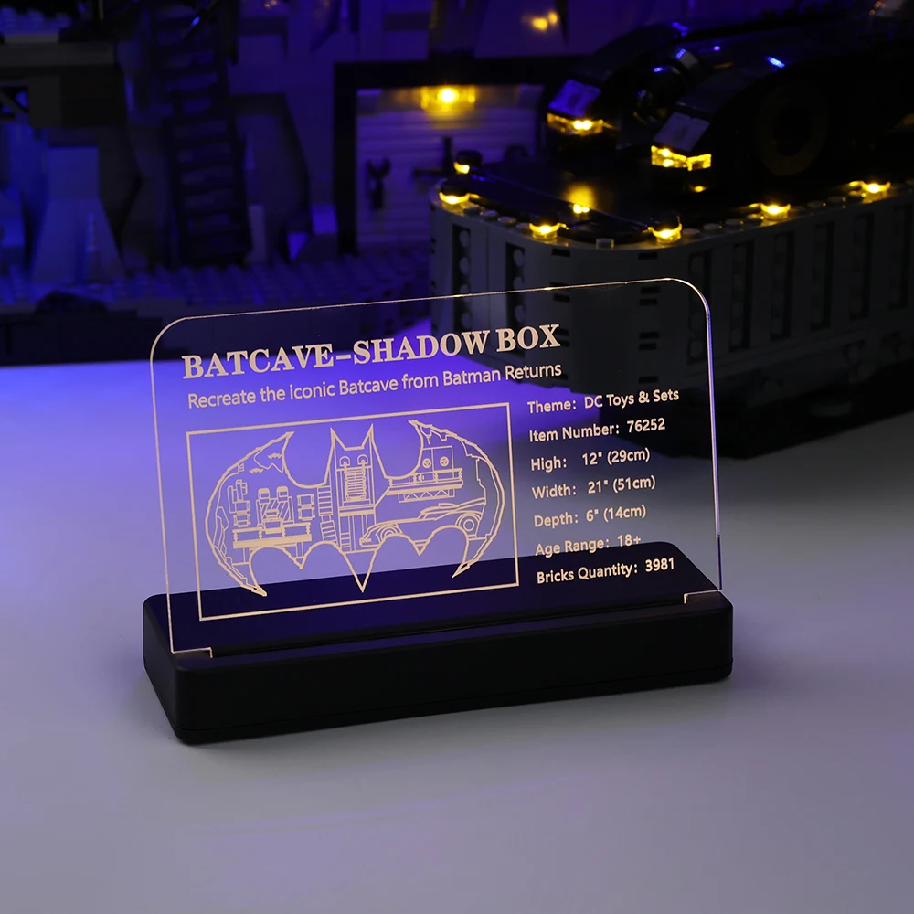 LED Light Acrylic Display Plate Nameplate For 76252 Batcave Shadow Box Toys Not Inlclude the Block Model