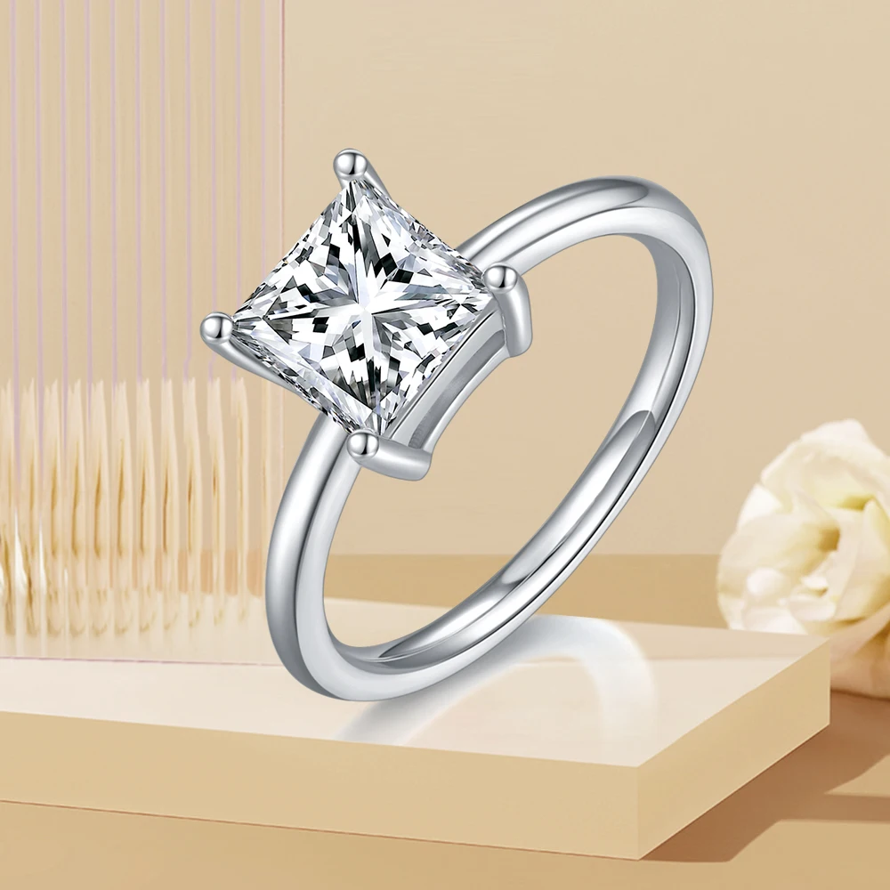 

2-каратное великолепное изысканное кольцо принцессы с квадратным цирконом, стерлинговое серебро S925, роскошные ювелирные изделия для свадьбы, помолвки и вечеринки