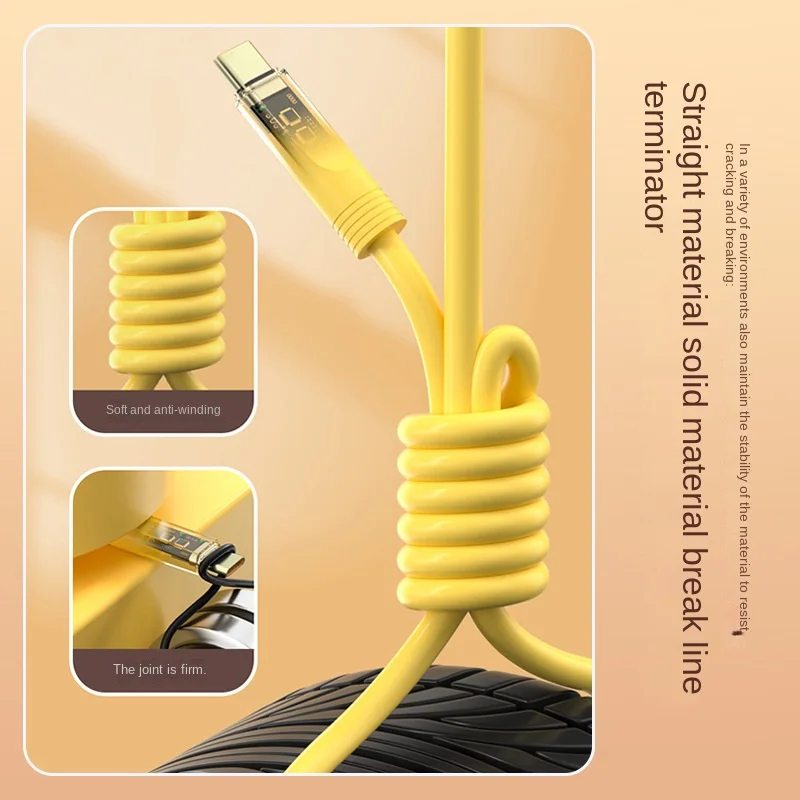 Spot Gold Plated Transparent Silicone Data Cable 6A Bold 100W Super Fast Charging with Light 2-meter Extended Phone Cable