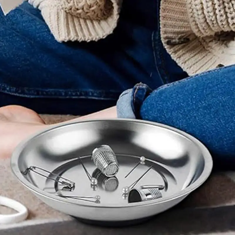 Round Magnetic Parts Tray Bowl Dish Stainless Steel Garage Holder Tool 3/4/6 inches