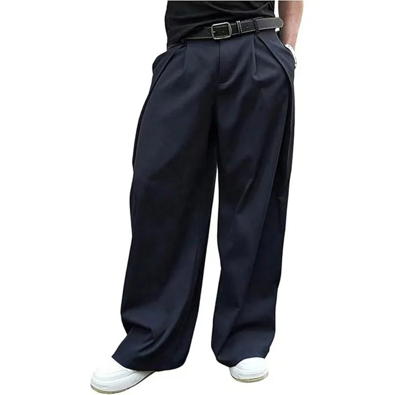Pantaloni da abito casual di nuova moda primavera autunno uomo pieghettati pantaloni larghi larghi solidi design senso pantaloni larghi alla moda streetwear