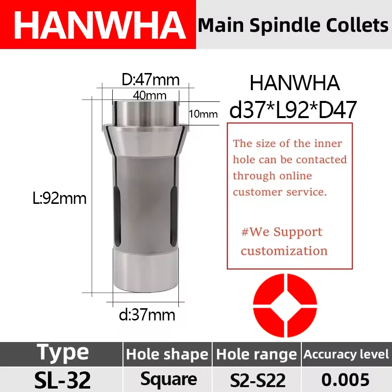 

HANWHA Square SL-32 1536E TD32 T42 3827E 28.01 Collet Swiss type lathe chuck high precision carbide Guide bush