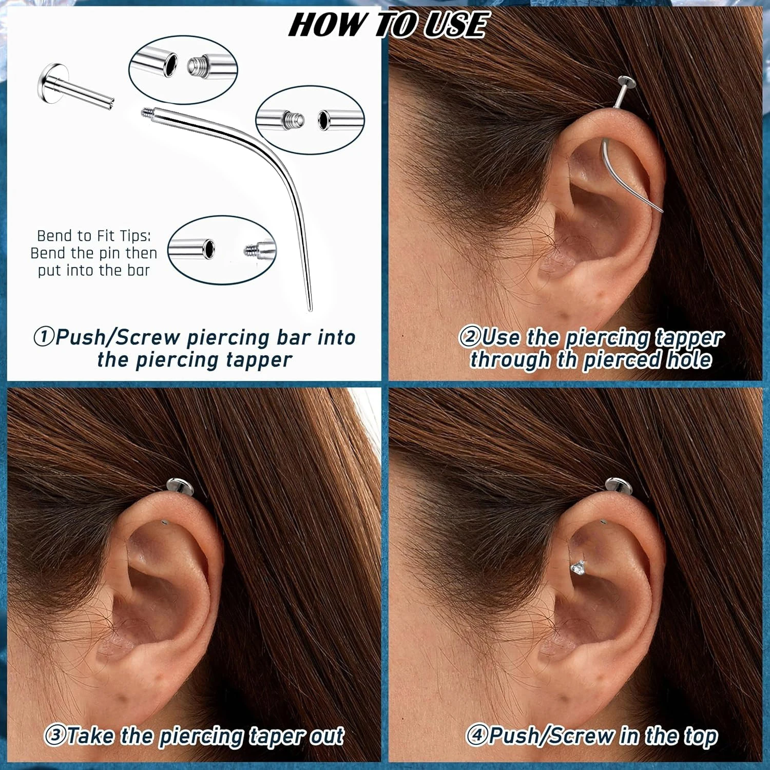 16G Piercing Taper Insertion Tool Threader Tool for Labret Tragus Helix Conch Cartilage Earring Lip Nose Studs Assistant Tool - Image 3