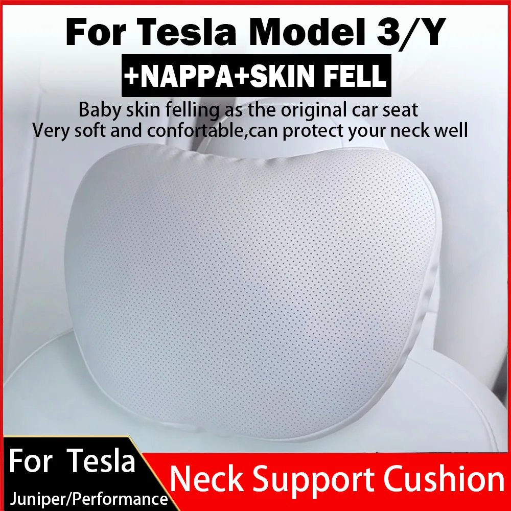For Tesla Model 3/Y Juniper Flocking/Leather Car Seat Neck Pillow Soft Memory Neck Pillow High-Quality Headrest Lumbar Support
