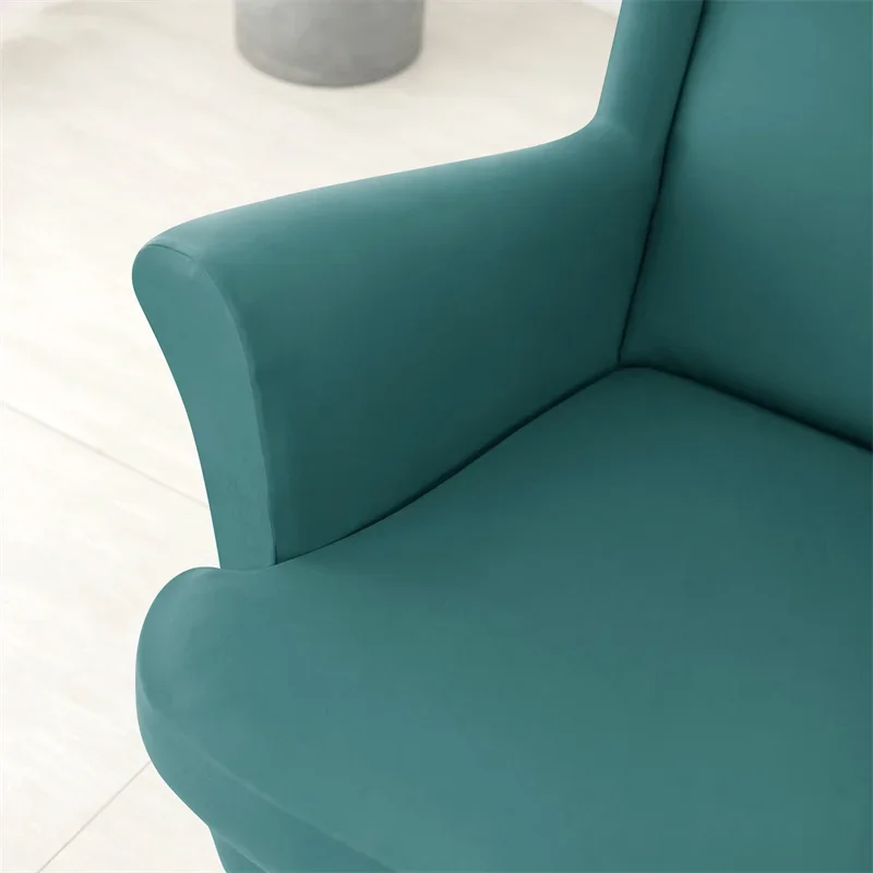 1pc Solid Color Wing Chair Cover Stretch Classic Style Armchair Slipcover Elastic Anti-dirty Single Sofa Cover for Living Room