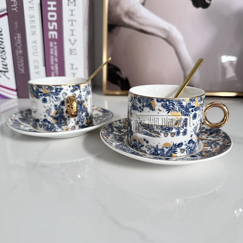 European Luxury Light Luxury Bone China Gold Mug Coffee Cup Saucer Model House Office Cup Tea Cup Home Housewarming Gift