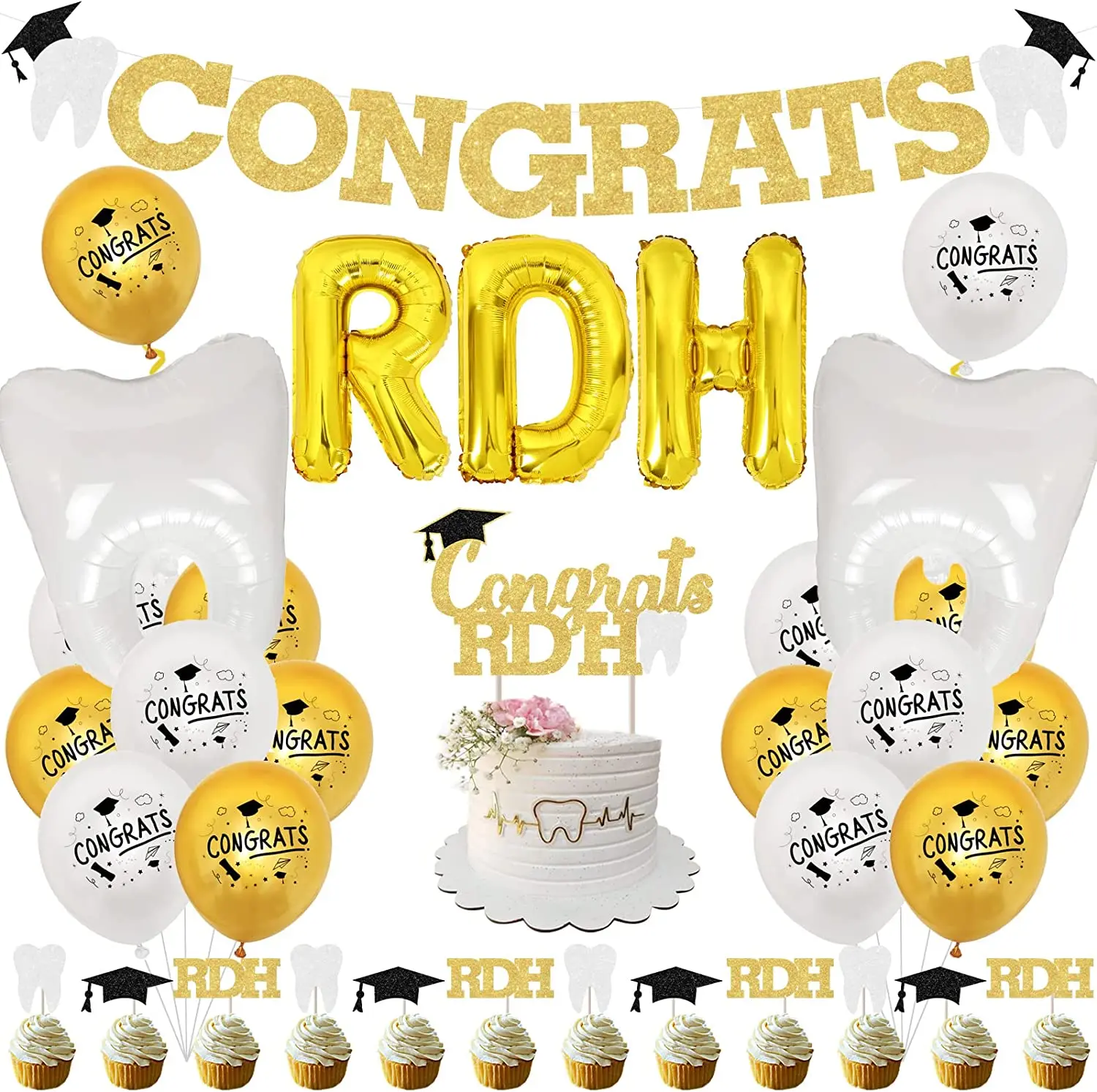 

Cheereveal Dentist Graduation Party Decorations Congrats Banner RDH Foil Balloons 2023 Congrats RDH Dental Graduation Decor Kit