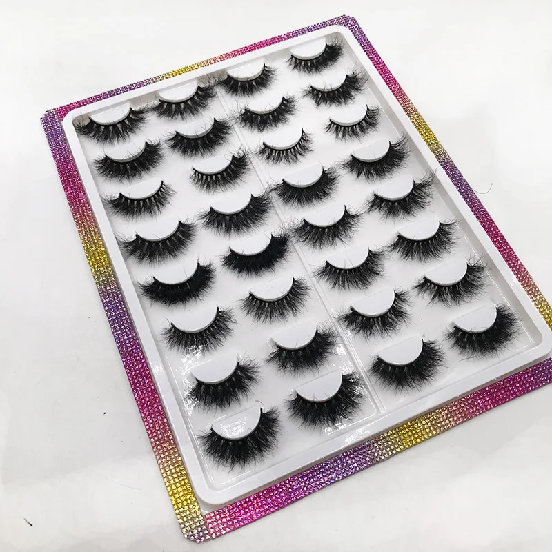 Dramática Mink Glitter Lash Tray, cílios 3D macios, 25mm, 27mm, 16 pares