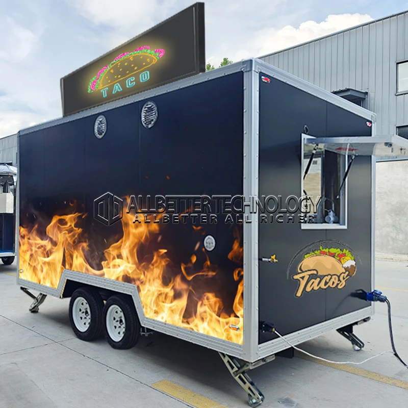 Allbetter Mobile Taco Remorque Snack Pizza Fast Food Truck Stainless Steel Catering Concession Coffee Food Trailer for Sale