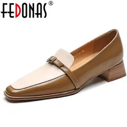 FEDONAS New Arrival kobiety pompy mieszane kolory prawdziwej skóry grube obcasy buty kobieta biurowa, damska wiosna lato rocznika zwięzłe