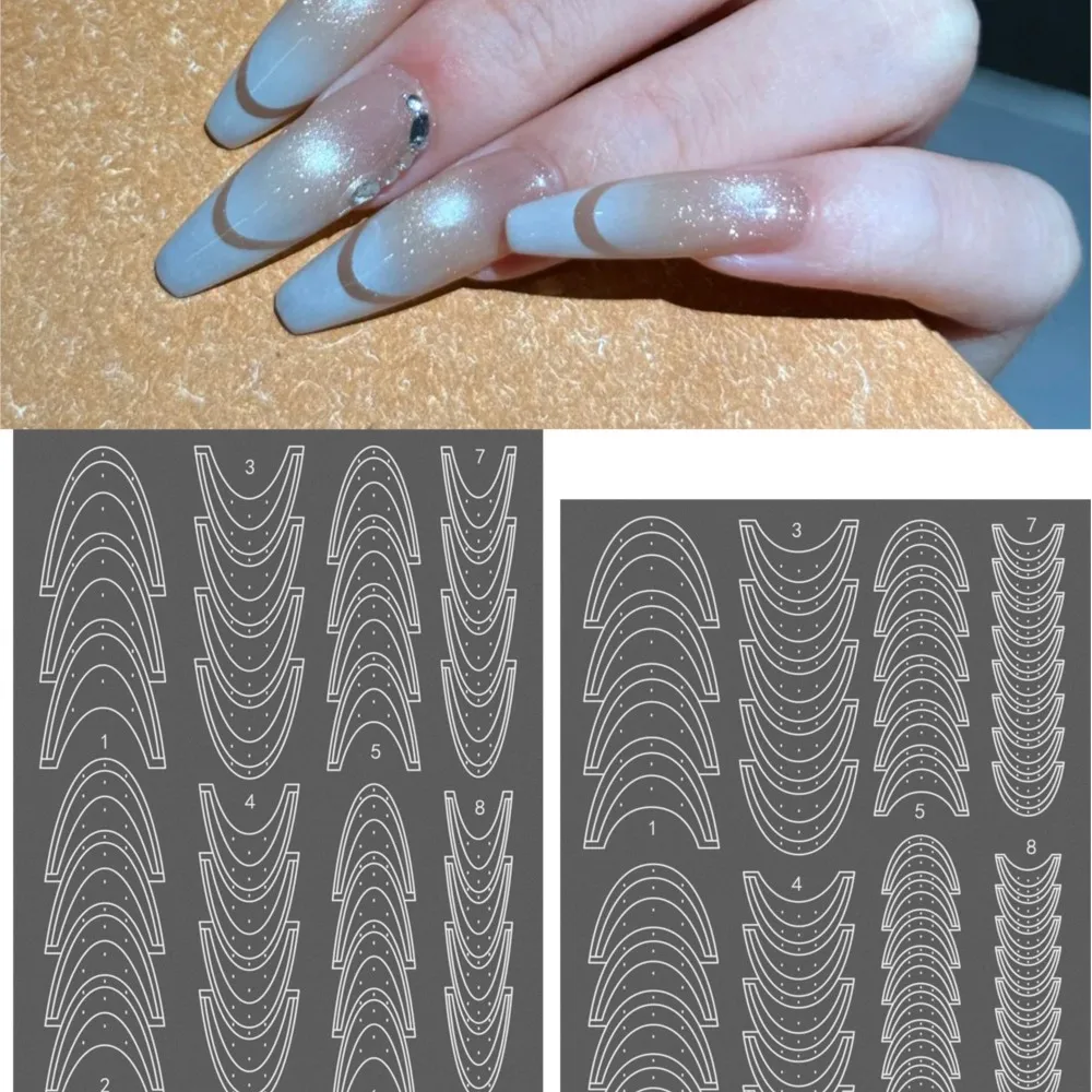 2Pcs Hollow French Nail Stencils Stickers Spray Painting Curve Guide Template DIY Manicure Auxiliary Sticker For Nail Decoration