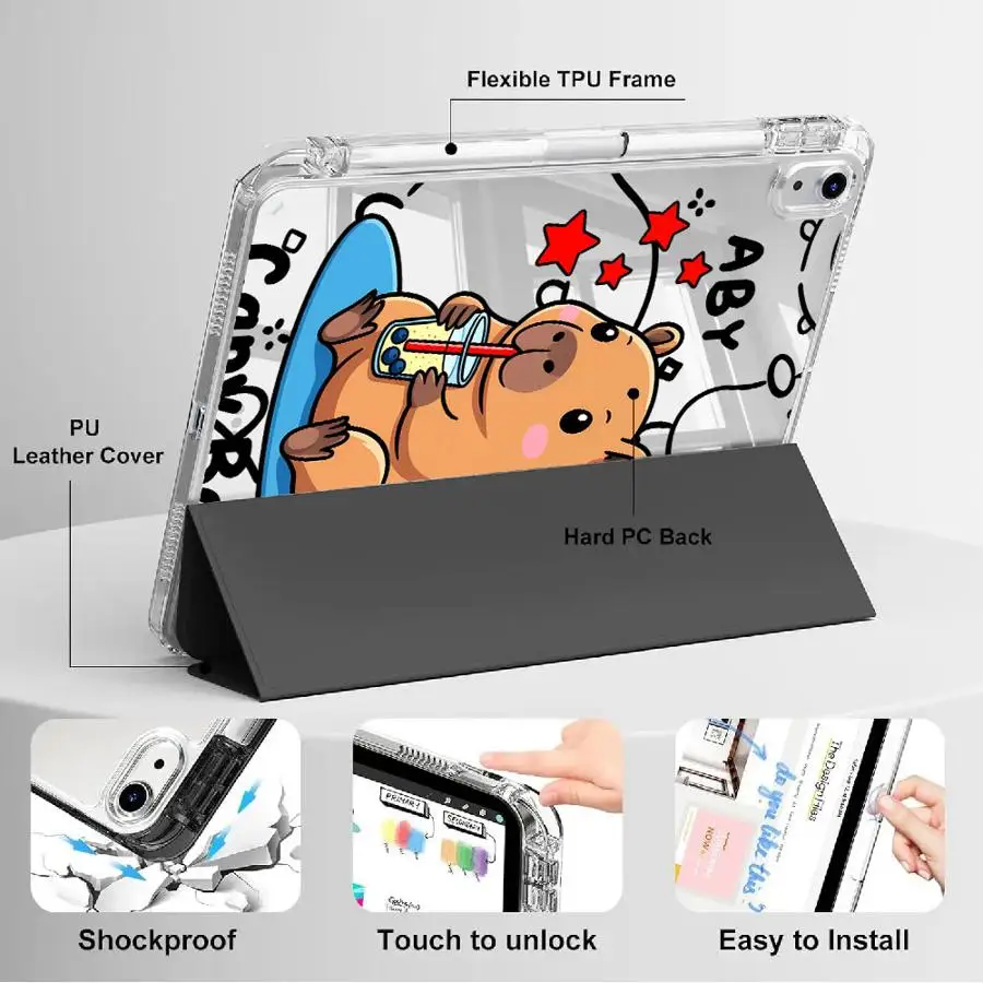 Holder Cover Tablet Case For iPad 11th 10th 9th 8th 7th 12.9inch Mini 6 7 Pro 2025 Air 4 5 M3 M2 M4 11inch Y-Fold Capybara