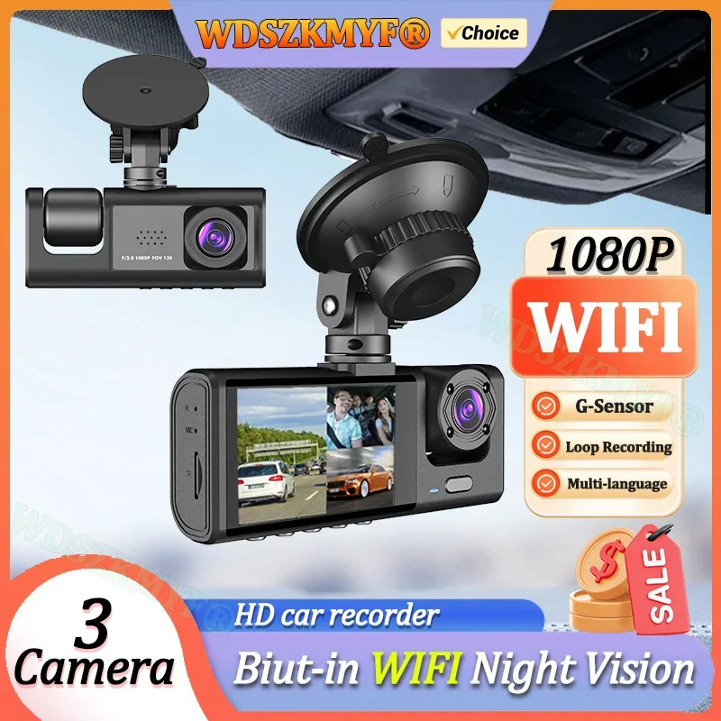 Cámara para Auto con WiFi de 3 Canales y Resolución 1080P, Grabadora de Video para Vehículo, Mini Cámara Interior, Registrador de Video, Dashcam de Tres Vías