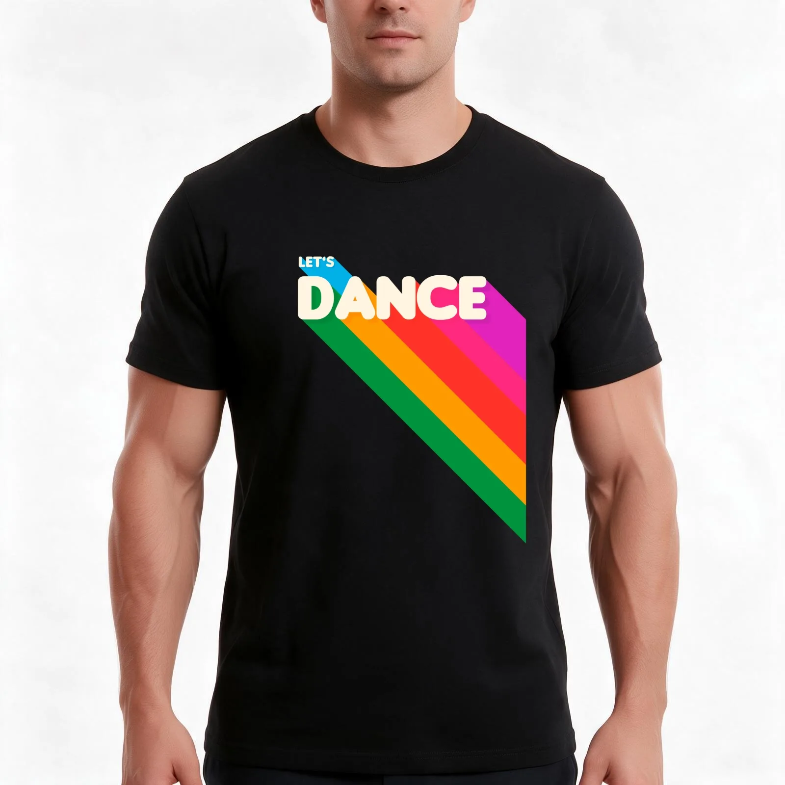 Rainbow dance typography T-Shirt, Summer Casual Cotton Tee, Oversized Streetwear Tops, Vintage Graphic Print, Unisex Men Women