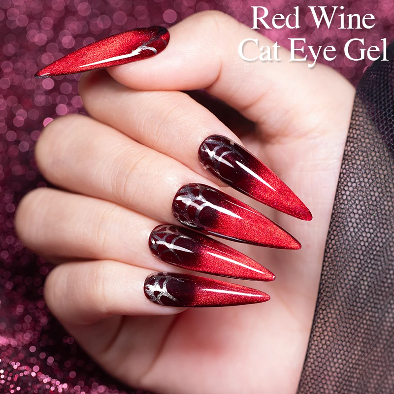 PUENTE 7.5ML Wine Red Magnetic Cat Eye Gel Nail Polish With Magnet, Super Shiny Ruby Red Magnetic Nail Gel, Soak Off UV/LED Lamp Curing, Glossy Varnish, Hypoallergenic Nail Salon Quality Polish for Skin, Gift for Women gallery 5