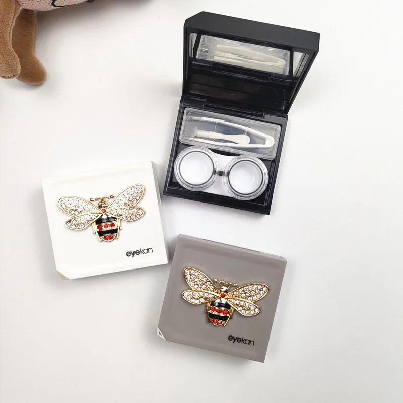 

Чехол для контактных линз с инкрустацией стразами и пчелой, портативный дорожный ящик для хранения контактных линз, мини-футляр для контактных линз, подарок B1